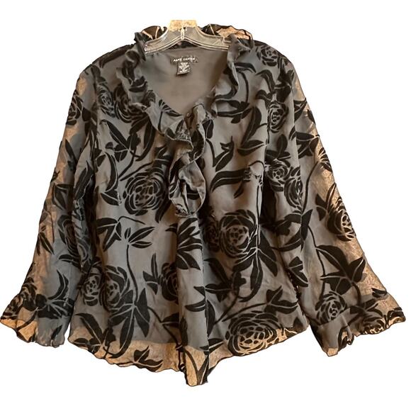 Women's Y2K Black Velvet Burnout Floral Top Sz XL Whimsigoth Fairy Goth Witchy - Picture 1 of 16